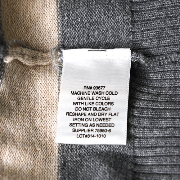 LIZ CLAIBORNE Gray Cream Tan Striped Long Sleeve Classic Soft Sweater - Size XL - Picture 7 of 8